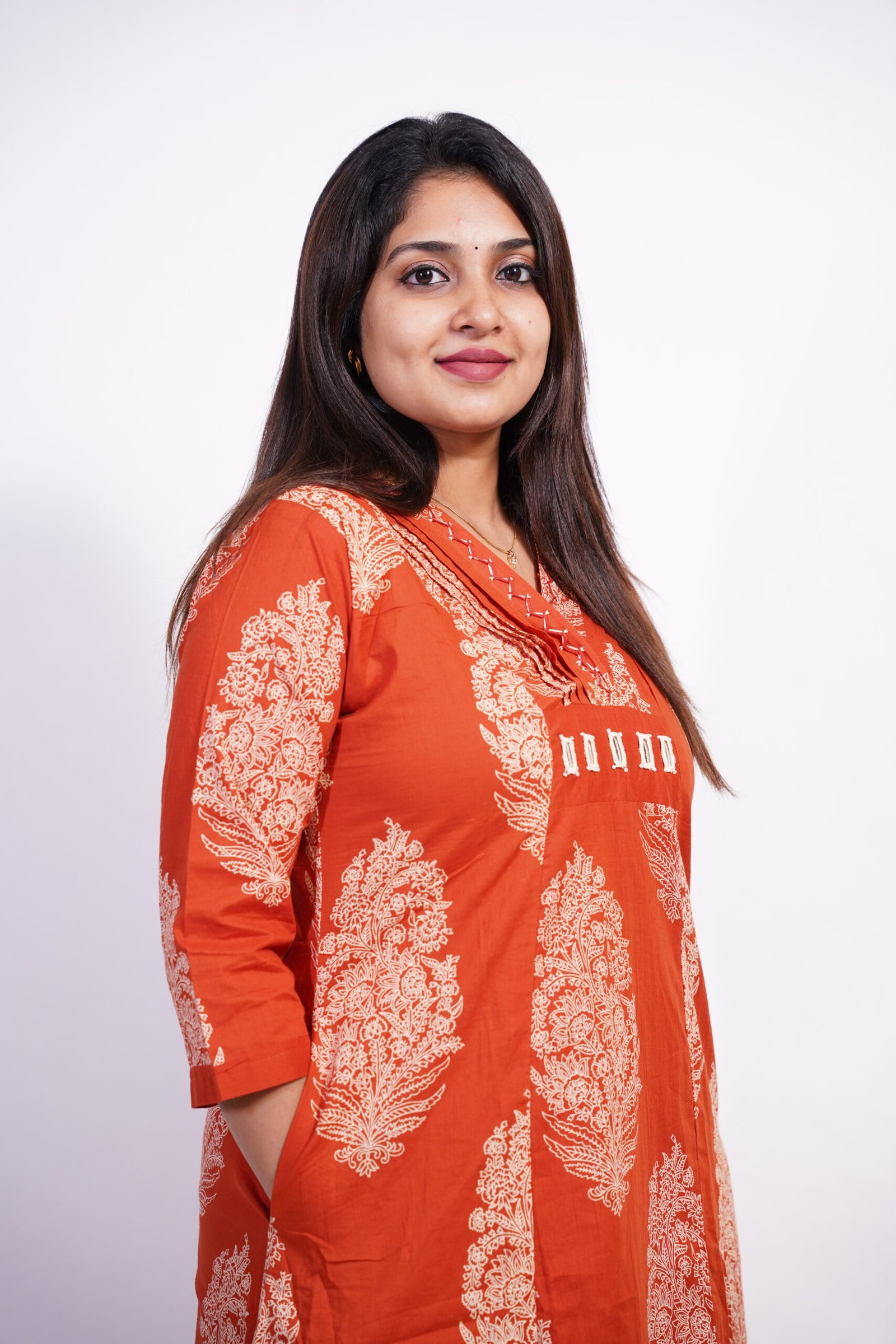 orange full hand kurti