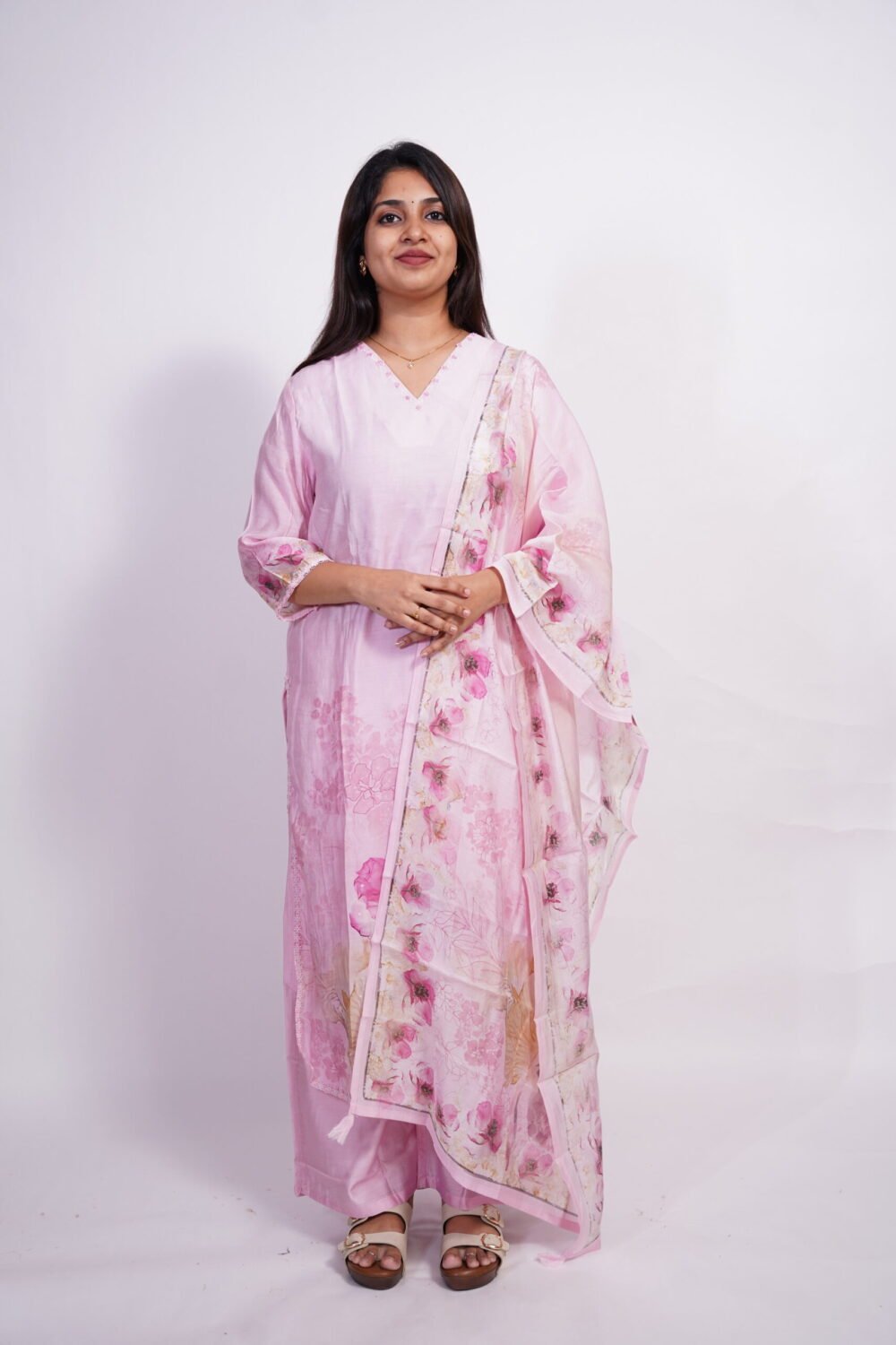 Pink Silk Blend Printed Kurti Set