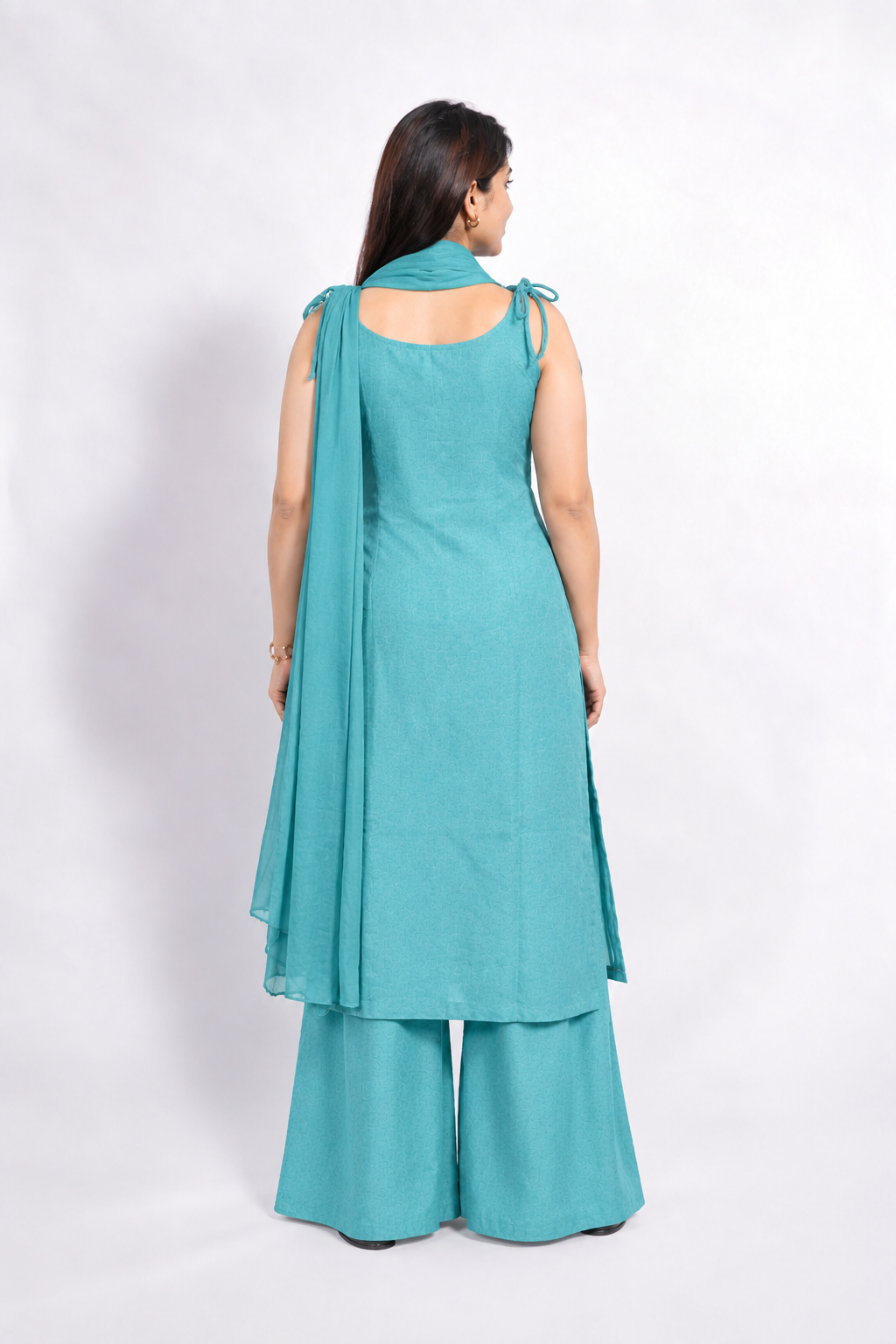 Stunning Steel Blue Mirror work Indo-Western set with Dupatta - Image 7